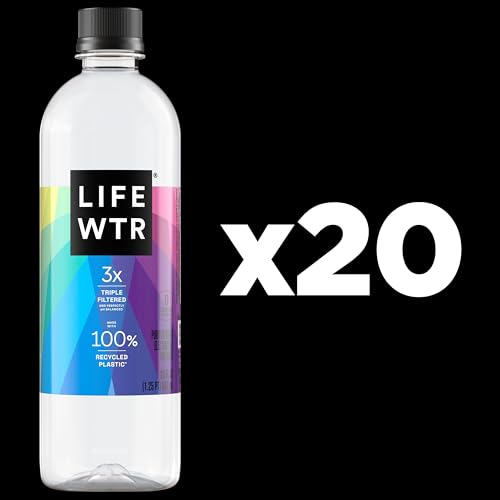 LIFEWTR Premium Purified Water, pH Balanced with Electrolytes, 100% recycled plastic bottles, 23.7 Fl Oz Flip Cap Bottles, 700 mL (Pack of 12)