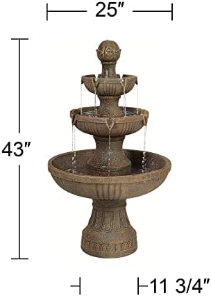 John Timberland Ravenna 43" Large Italian Garden Tiered Outdoor Fountain | Indoor Decor Faux Stone Floor Standing Waterfall 3-Tier Basin Tall Water
