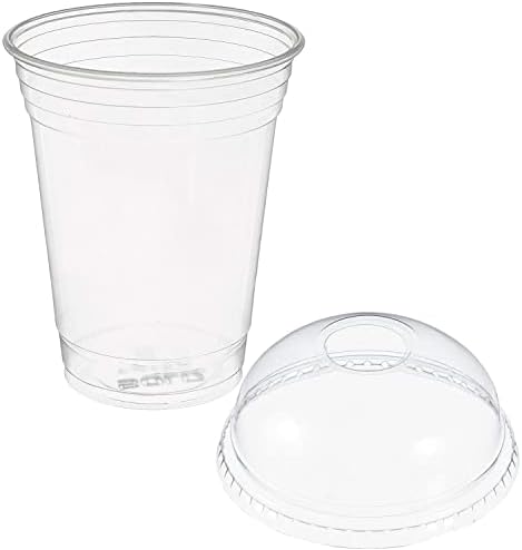 Clear Plastic Disposable Cups for Iced Coffee Bubble Boba Tea Smoothie, 16 oz, 50 Sets with Flat Lids