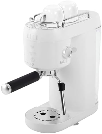 ELLE 1L Espresso Maker Latte and Cappuccino Maker with 20 Bar Pump Pressure and Illuminated Touch Button with Milk Frothing System and Cup Warmer 1400W White