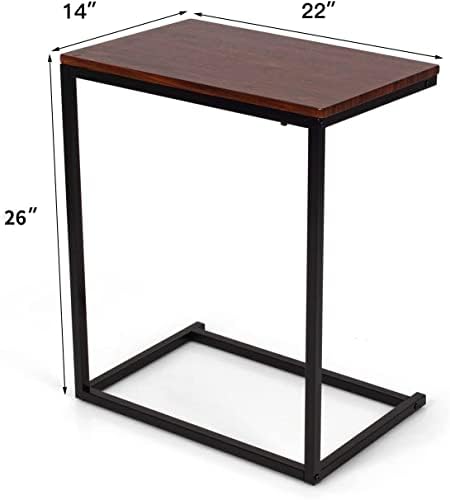 Tangkula C Shaped End Table, Couch Sofa Side TV Tray for Coffee Snack Laptop, Vintage Bedside Table for Living Room, Bedroom