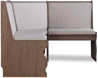 Linon Natasha Transitional Wood Corner Nook Dining Set with Upholstered Seats, Some Assembly Required, Seats up to 5 People, in Brown Finish