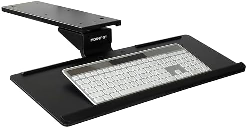 Mount-It! Under Desk Keyboard Tray, Adjustable Slide-Out Keyboard & Mouse Platform, 26.38" W × 10" D, Ergonomic Wrist Rest, Height Tilt & Swivel
