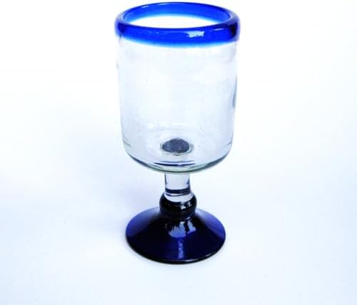 Cobalt Blue Rim 13 oz Wine Glasses (set of 6), Recycled Glass, Lead-free, Toxin-Free (13oz Wine)