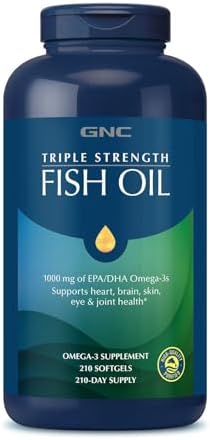 GNC Triple Strength Fish Oil Omega 3 Supplement, 1000mg EPA and DHA, Supports Heart, Brain, Skin, Eye and Joint Health, 60 Softgels