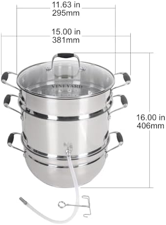 VINEYARD Deluxe Stainless Steel Steam Juicer & Roaster Set - Induction Friendly, Tempered Glass Lid, Cool-Touch Handles, 8 Quart Capacity