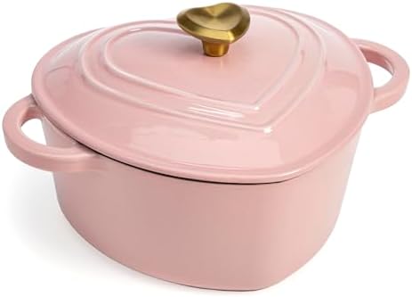 Paris Hilton Enameled Cast Iron Dutch Oven Pot with Lid, Heart-Shaped Dutch Oven, Durable Cast Iron Pot with Dual Handles, Oven Safe to 500°F, Works on All Stovetops, 2-Quart, Cream