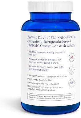 Norway Direkt Omega-3 Fish Oil 2,000mg of Omega-3 per 2 softgel| 1060mg EPA, 740mg DHA (2 Soft-Gel Serving) Pharmaceutical Grade (180 Softgels)