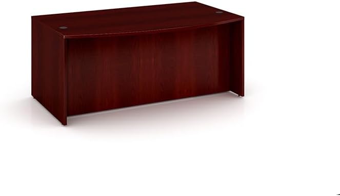 Boss Office Products Belarus Executive U-Shape Curved Bow Desk with Hutch and File Storage Pedestal, 71", Mahogany