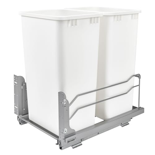 Rev-A-Shelf Double Pullout Trash Can w/Soft-Close Slides, 14.5" Min Opening | Large Capacity Garbage/ Recycling Bins for Full Height Kitchen Cabinets, Heavy Gauge Wire Construction, 53WC-2150SCDM-217