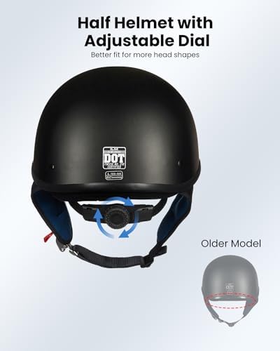 ILM Half Helmet Motorcycle Open Face Sun Visor Quick Release Buckle DOT Approved Cycling Motocross Suits Men Women 205V (M, Matt Black)