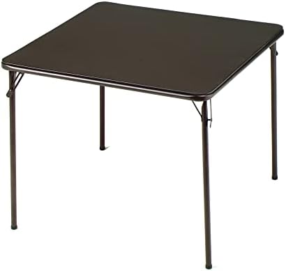 Sudden Comfort 34 by 34 Inch Portable EZ Slide Leg Lock Square Metal Padded Vinyl Top Folding Dining Card Table in Buff Tan