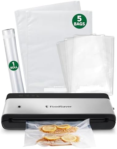 FoodSaver Compact Vacuum Sealer Machine with Airtight Bags and Roll - Ideal for Sous Vide and Airtight Food Storage, White
