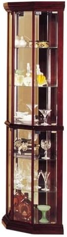 Acme Corner Curio Cabinet with 4 Glass Door with 5 Shelves. Wooden Frame & Mirrored Back, 16" L x 16" W x 71" H, Easy Assembly, Cherry Finish