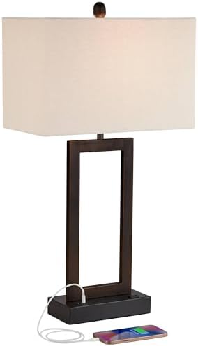 Todd 30" Large Table Lamp USB Brushed Nickel AC Power Outlet Modern | Hotel Charging Ports Living Room Bedroom House Bedside Nightstand Home Office Family Rectangle White Shade