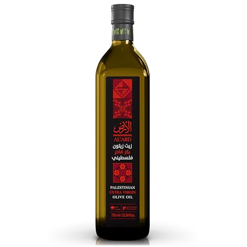Al'Ard Palestinian Extra Virgin Olive Oil, 500ml Cold Pressed Olive Oil from Palestine, Smooth Balanced Flavor, Premium EVOO, 16.9 Fl Oz Glass Bottle