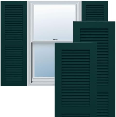 18"W x 60"H True Fit PVC Two Equal Louver Shutters, Unfinished (Per Pair - Hardware Not Included)