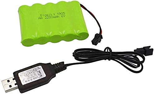 Blomiky 6V 2200mAh Ni-MH 5 AA Rechargeable Battery Pack with SM-2P Black 2 Pin Connector Plug and USB Cable for RC Truck Cars Vehicles 6V NiMh