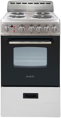 Avanti Electric Range Oven Compact Design, 2.1-Cu.Ft. Capacity with 4 Coil Burners, Framed Glass Oven Door, Storage Drawer and Broiler with Pan, 20-Inch, White