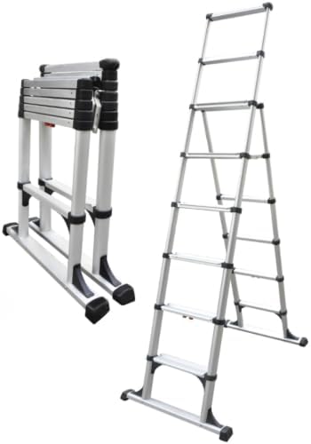 Telesteps 12ES Telescoping A-Frame Ladder – 8 ft Height, 12 ft Reach | Type 1AA 375 lb Rated | Compact Folding Aluminum Ladder with Stair Offset