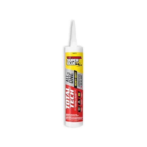 Total Tech, White, 9.8oz Cartridges, Heavy-Duty Construction Adhesive & Sealant Caulk, Flexible, All-Weather, Watertight, UV-Resistant, High Strength, Instant Grab, Ideal for Pools, Bathtubs