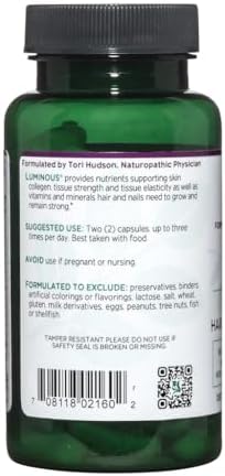 Vitanica Luminous - Hair, Skin & Nail Support Supplement - Nutritional Supplement for Women with Magnesium & Selenium - Vegan Antioxidant Supplement - Consumer Line - 60 Capsules