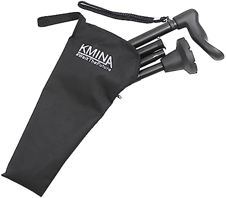 KMINA Folding Walking Cane for Women and Men, Palm Grip, Right Hand, Black
