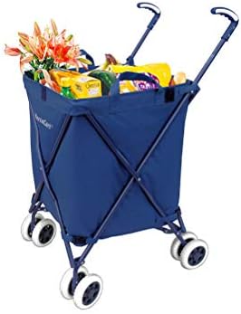 Transit -The Original Patented Folding Shopping and Utility Cart, Water-Resistant Heavy-Duty Canvas with Cover, Double Front Swivel Wheels
