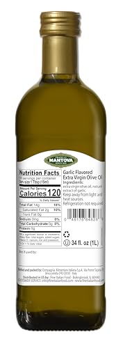 Mantova Garlic Extra Virgin Olive Oil (EVOO) - Cold-Pressed, Premium Quality, Imported from Italy - Perfect for Topping Salads, Vegetables, Pasta Salad, Dipping Italian Bread, or Pan-Frying (Pack of 1)
