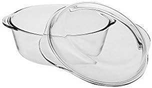 Glass Casserole with Lid- Round Baking Dish, Oven Safe Bakeware, 71 oz