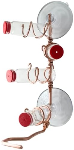 Window Hummingbird Feeder | Handcrafted Copper and Aluminum | Multiple Stations | Modern Hummingbird Feeder | Glass Bottles | Suction Cups (Copper, Four Station)