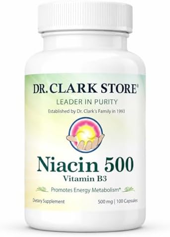 Dr Clark Niacin (Vitamin B3) Supplement – 25mg, 100 Gelatin Capsules, Supports Circulation & Healthy Cholesterol Levels