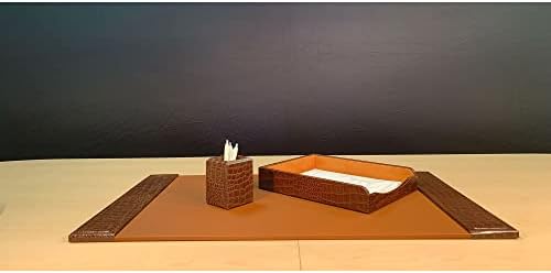 Dacasso Brown Crocodile Embossed Leather Desk Set, 3-Piece
