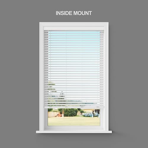 Lumino 2" Flat Slat Faux Wood Blinds, 34" W x 60" L White | Cordless, Built in Valence for Easy Installation, Custom Sizes