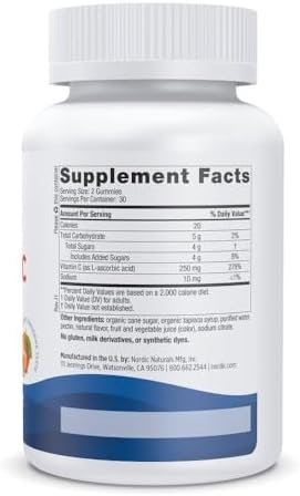 Nordic Naturals Vitamin C Gummies, 250mg Vegan, Tart Tangerine - 60 Count | Supports immune health, antioxidant protection, child growth & development. Tart tangerine flavor gummies for kids & adults