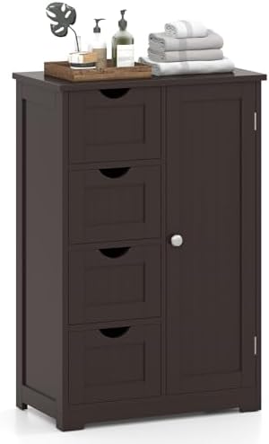 Giantex Storage Cabinet with 4 Drawers, Bathroom Storage Organizer with Cupboard, Adjustable Shelf, Anti-Toppling Device, Floor Cabinet, Entryway Storage Unit Console Table, White