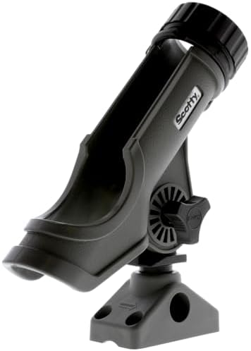 Scotty #230 Powerlock Rod Holder with #241 Side/Deck Mount, Adjustable Boat Fishing Rod Holder, Universal Cradle Design, Side or Deck Mount Installation, Marine-Grade Construction