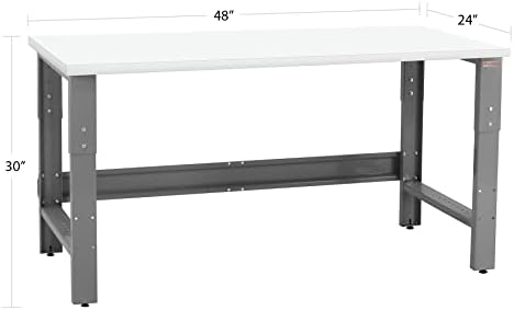 Table & Workbench: 1" Thick Solid Oiled Wood Butcher Block Top, Height Adjustable - 30" D x 48" L x 30" - 36" H - by BenchPro