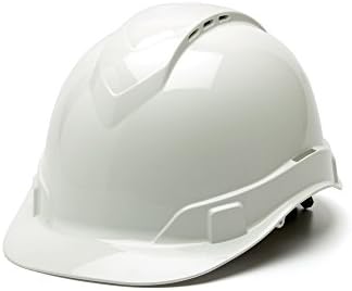Pyramex Ridgeline Cap Style Hard Hat, Vented, 4-Point Ratchet Suspension, White | Lightweight HDPE shell, Ratchet suspension, Rain trough
