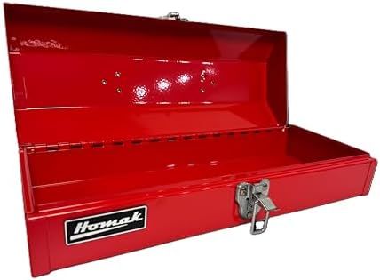 Homak Tool Box, 16" Portable Steel Small Tool Box with Metal Latch Closure & Plastic Handle, Multi-Purpose Heavy Duty Toolbox, Red