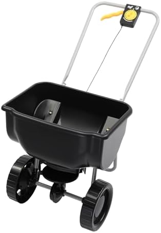 VINGLI 70lbs Fertilizer Spreader with 15 Adjustable Drop Rate, Pre-Assembled Walk-Behind Seed Spreader, with 9" Tire for Multi-Terrain, Broadcast Spreader for Lawn Care & Seed Spreading