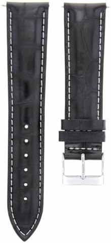 Ewatchparts 22mm Italia Leather Watch Strap Compatible With 43mm Invicta Signature II 7282 7345 Black With White Stitching