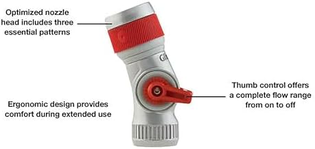 Gilmour Pro 3 Pattern Utility Hose Nozzle with Insulated Grip, Heavy Duty Hose Nozzle for Watering and Cleaning