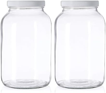 1 Gallon Glass Mason Jars – Extra Large Wide Mouth Jars with Airtight Lids – Perfect for Sourdough Starter, Fermenting, Pickling, and Storage – Made in the USA – Pack of 2