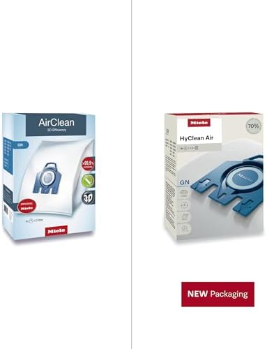 Miele Original GN AirClean 3D Efficiency Vacuum Cleaner Bags for Miele Classic C1, Complete C2/C3, and S2/S5/S8 Vacuum Cleaners, Pack of 4 Dust Bags and 2 Filters – 10123210