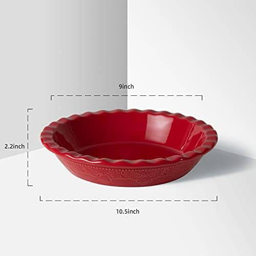 Fun Elements Pie Pan, 9 Inch Ceramic Pie Dish, Deep Dish Pie Pan with Lace Emboss, Ruffled Pie Plate for Baking