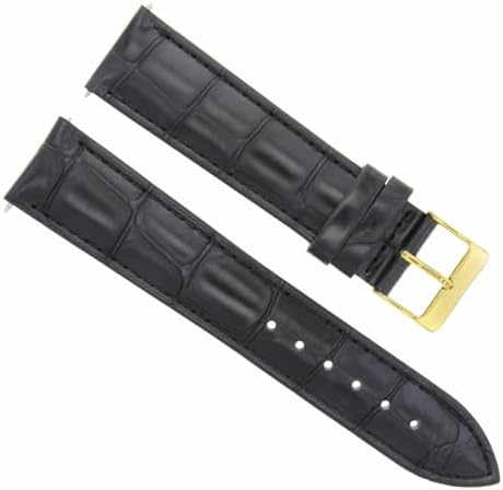 Ewatchparts 22mm Leather Watch Band Watch Strap Compatible With Invicta Pro Diver Watch Black With Gold Buckle