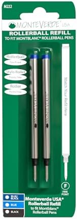 Monteverde Rollerball Refill to Fit Montblanc, Fine, Blue/Black, 2 Pack | Rollerball refill delivers fluid ink flow, bold lines