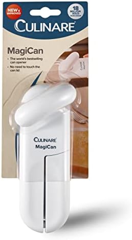 Culinare MagiCan, Manual Can Opener with Lid Release - Heavy Duty Lid Opener Kitchen Gadgets - Home Can Lid Opener Manual - Easy to Use Hand Held Effortlessly Open Cans, White, Stainless Steel