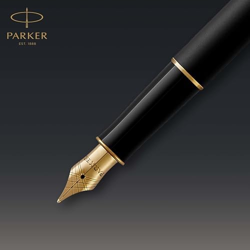 Parker Sonnet Fountain Pen, Matte Black Lacquer with Gold Trim, Medium Nib, Premium Gift Box, Ideal for Gifting